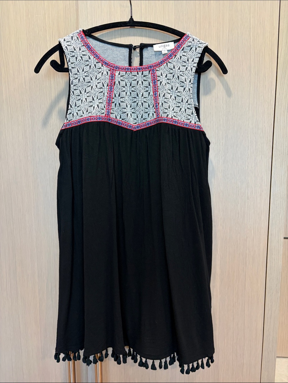Umgee Black Swing Tank with Embroidered Yoke